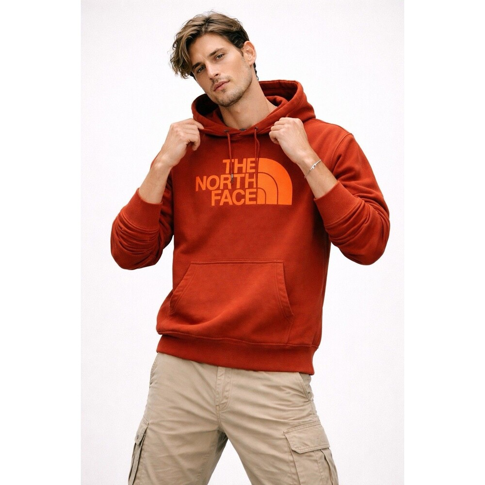 The North Face Mens Hoodie M Rust Orange Logo Pullover Cotton Blend - Picture 12 of 12